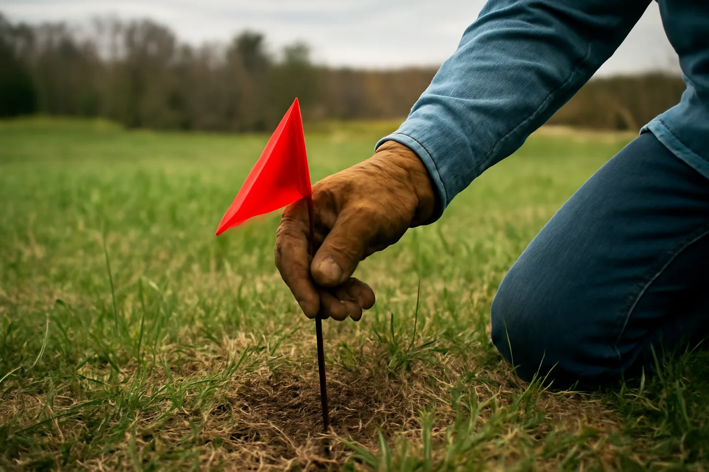 Placing a property boundary marker on a vacant land parcel