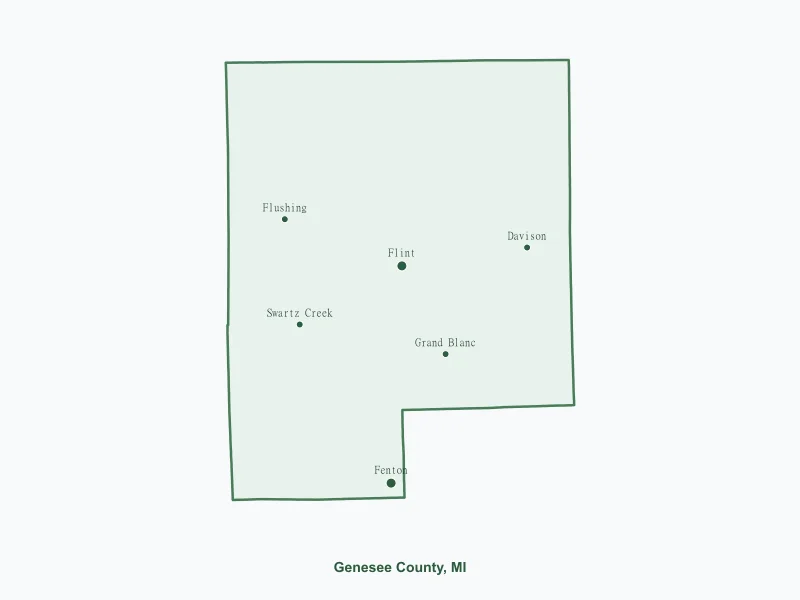 Map of Genesee County, MI showing major cities