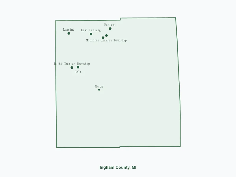 Map of Ingham County, MI showing major cities