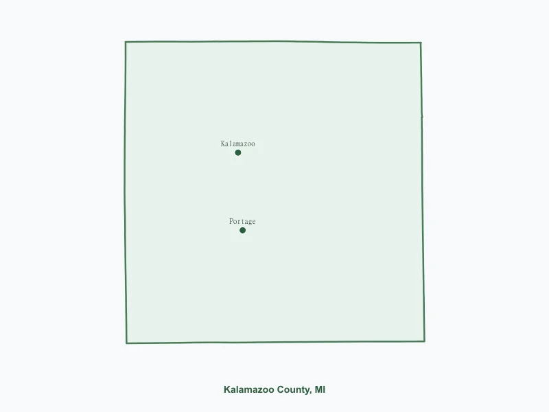Map of Kalamazoo County, MI showing major cities