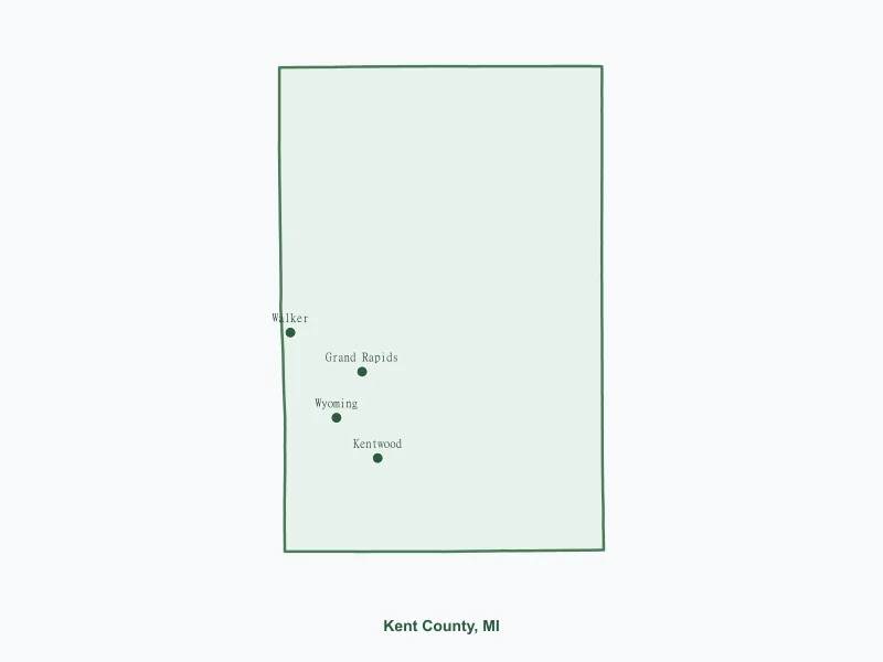 Map of Kent County, MI showing major cities