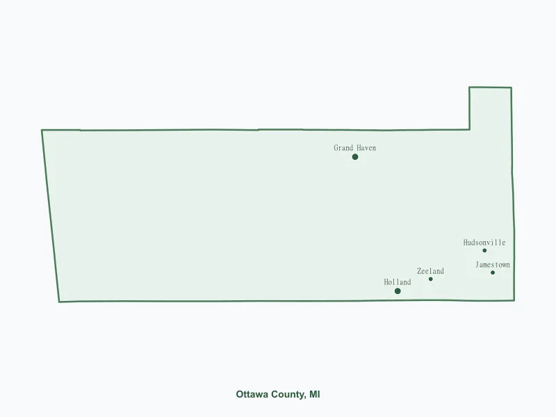 Map of Ottawa County, MI showing major cities