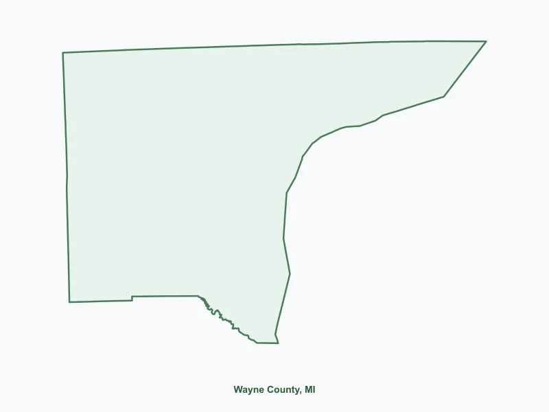 Map of Wayne County, MI showing major cities